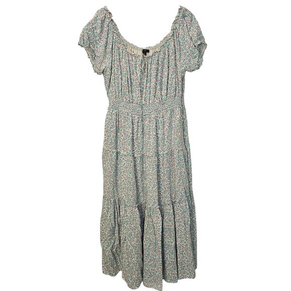 J. Crew Blue and White Floral Cottage Peasant Spring Midi Tiered Smocked Size 16